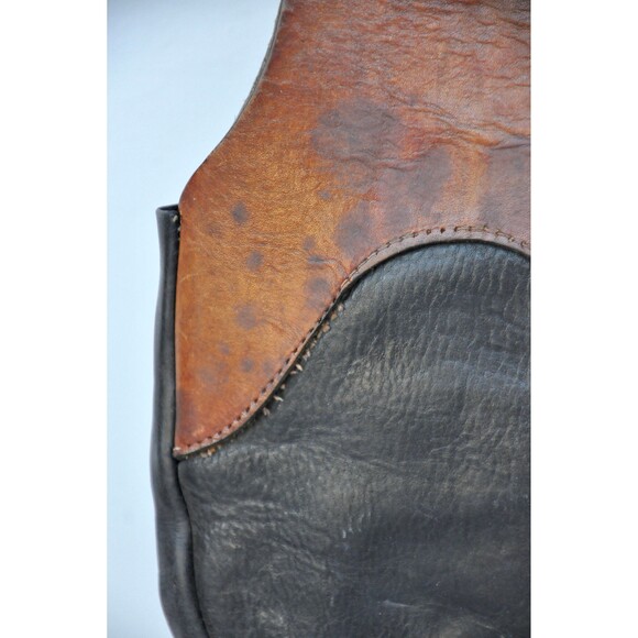 70s 2 Tones Brown & Black Leather Shoulder Bag Original Boho Gypsy Woodstock - Picture 10 of 10